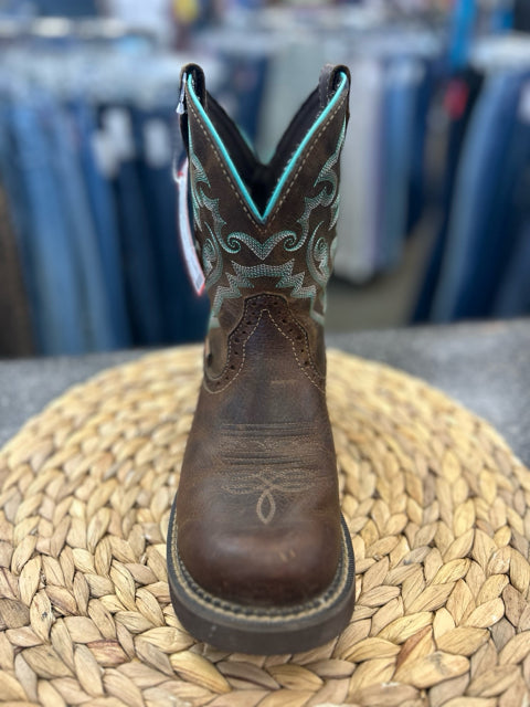 Pre-owned JUSTIN Brown Teal trim Size 8 Designer Boot