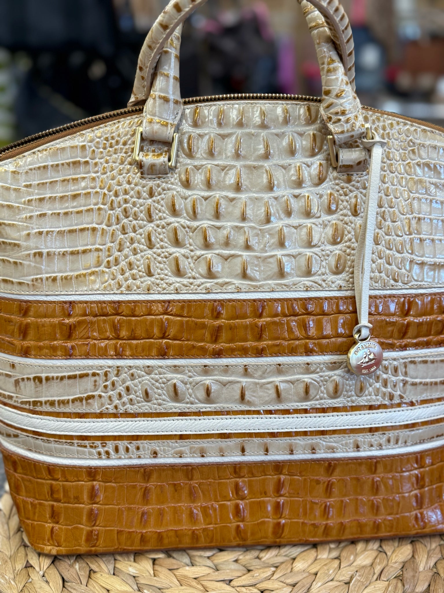 Pre-owned BRAHMIN Opal Tan animal Crossbody Designer Purse