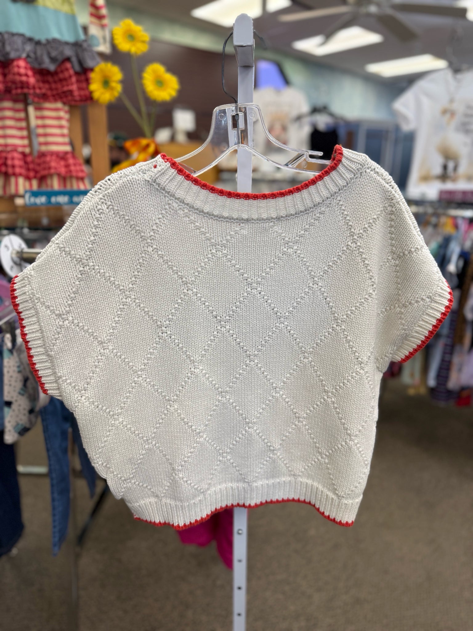 Pre-owned BLU PEPPER Off white Blue Print Size L Sleeveless Sweater