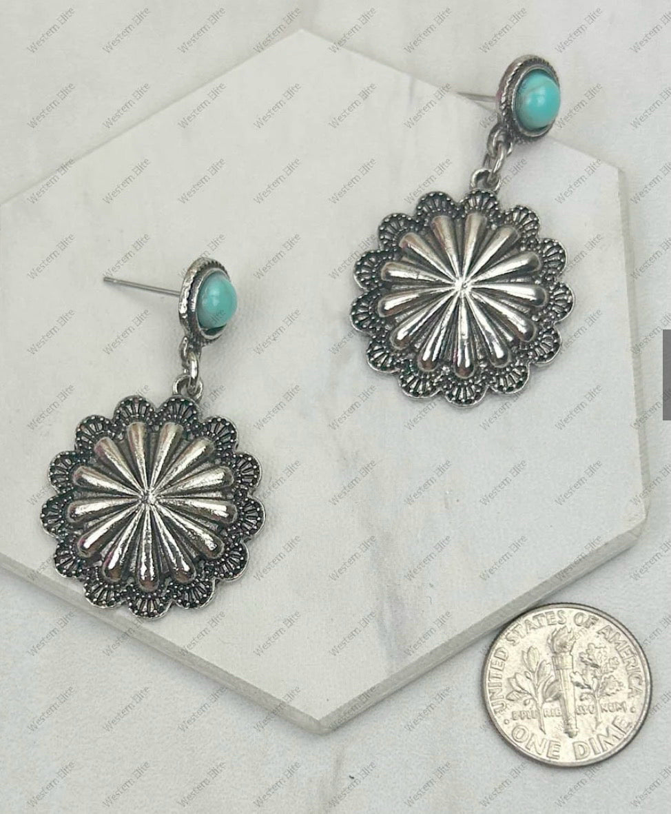 New WESTERN Silver Turquoise Earring