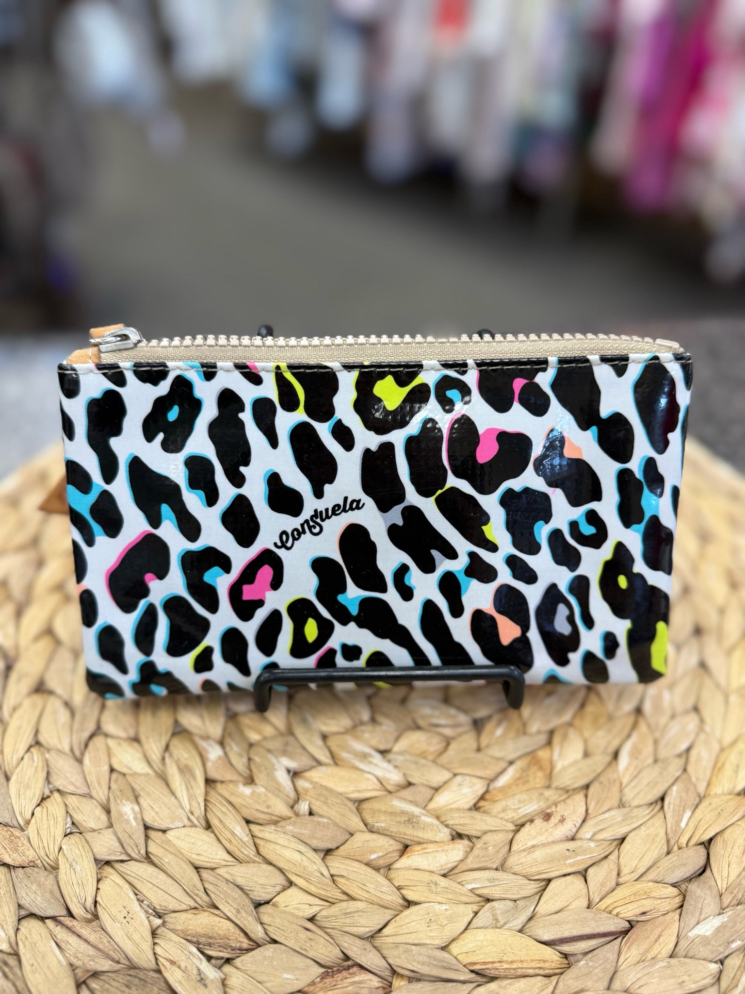 Pre-owned CONSUELA Neon pink Leopard S Wristlet Purse