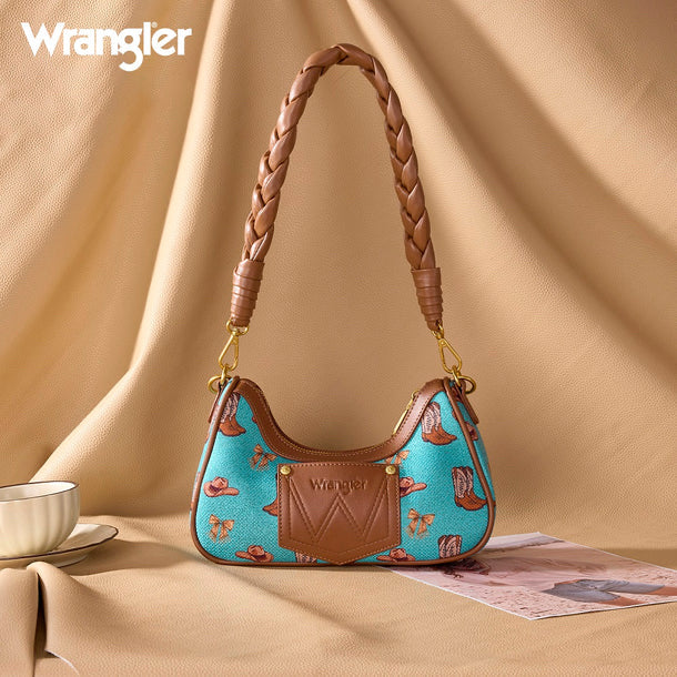New WRANGLER Turquoise Brown Print S Shoulder Purse