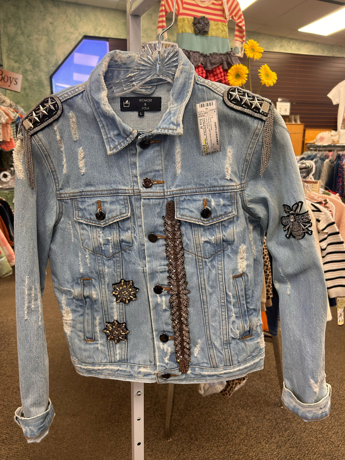 Pre-owned LECMOST & LOLA Light Denim Bronze Trim Size M Long Sleeve Denim Jacket