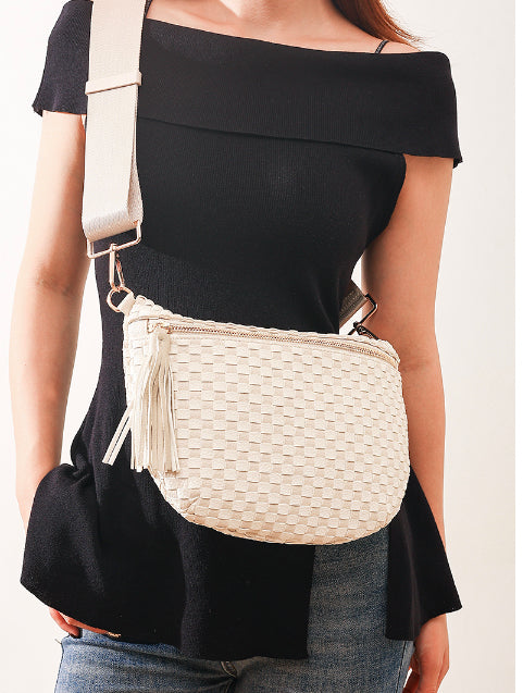 New Zenana Beige Cream check M Sling Purse