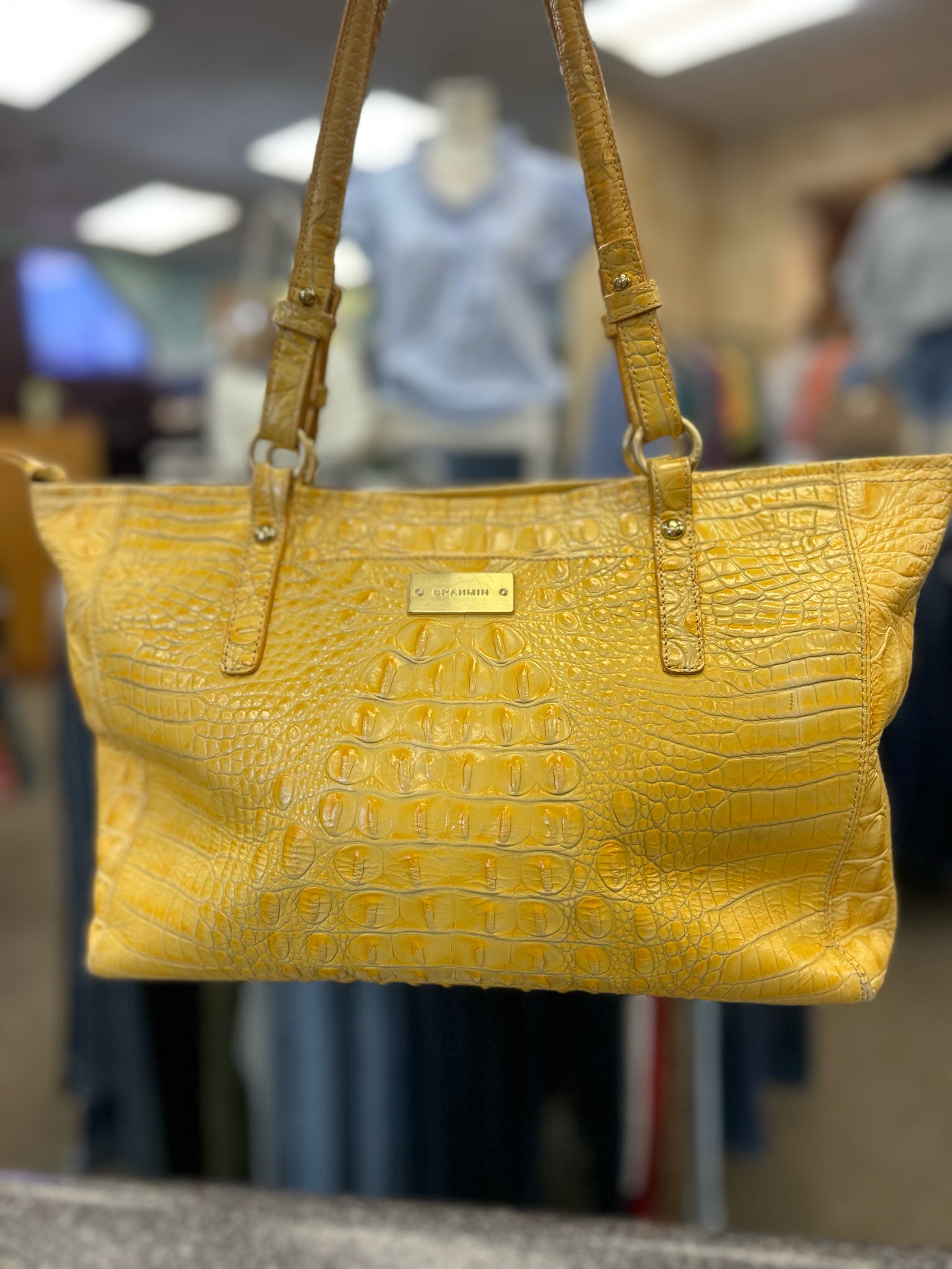 Pre-owned BRAHMIN Yellow Gold Trim Shoulder Designer Purse