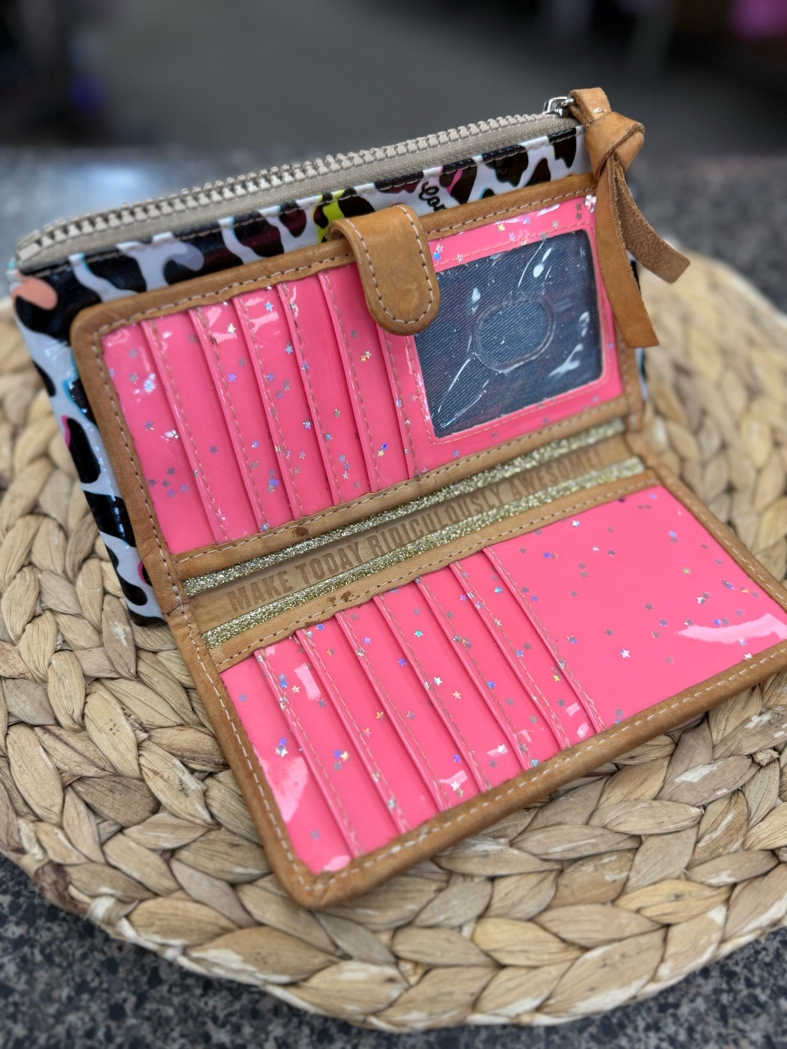 Pre-owned CONSUELA Neon pink Leopard S Wristlet Purse