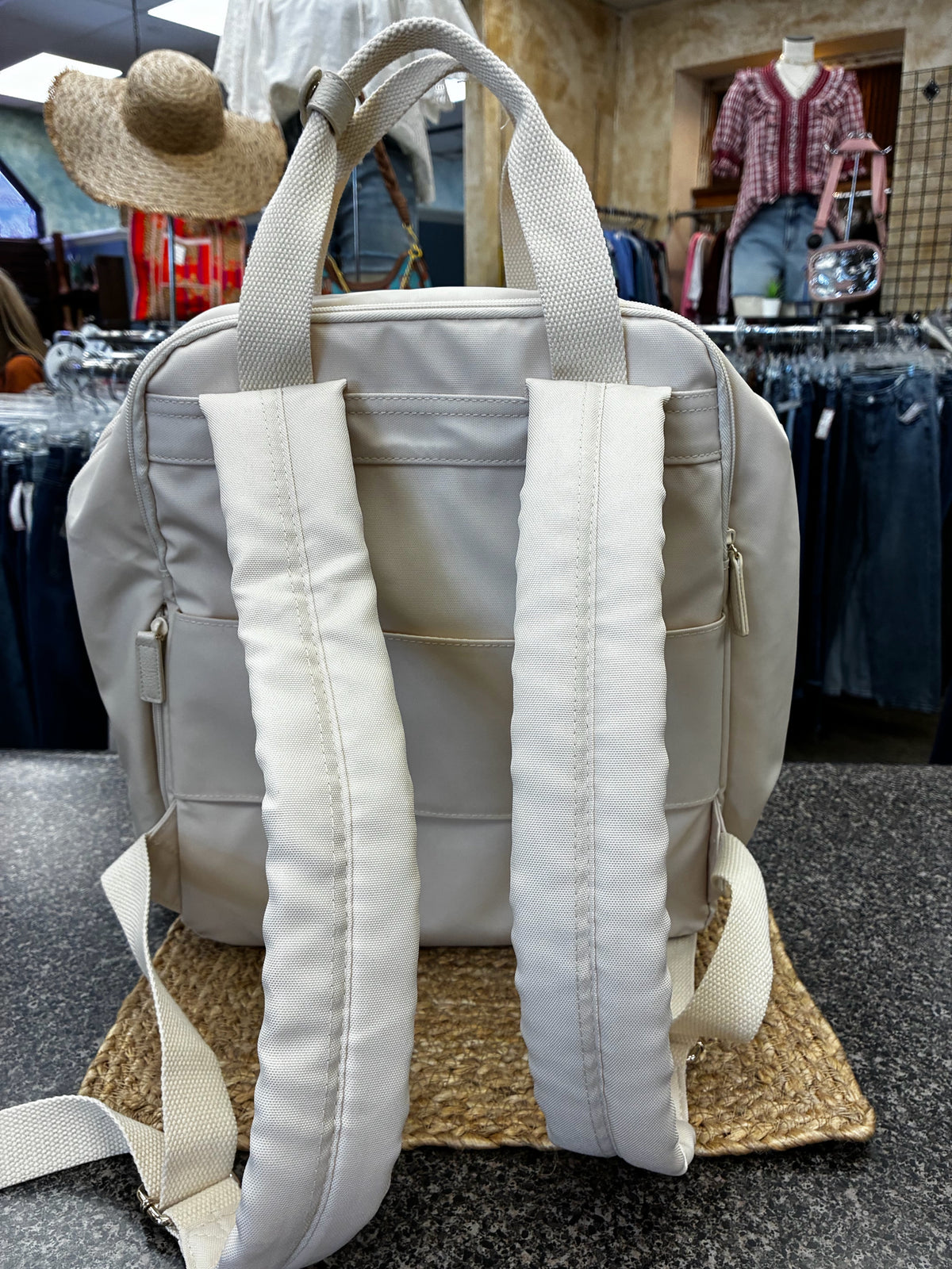 Pre-owned Beis/Anthropologie Cream Gold Trim L Backpack Purse