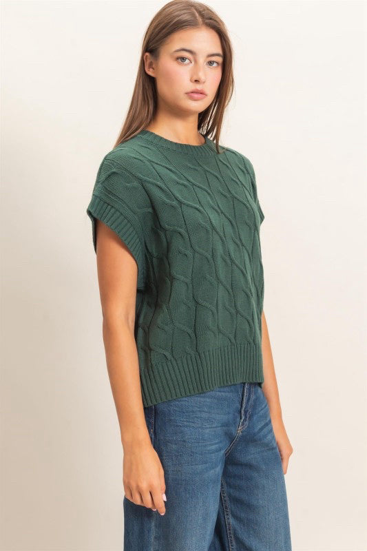 New DOUBLE ZERO Dark green Size S Cap Sleeve Sweater