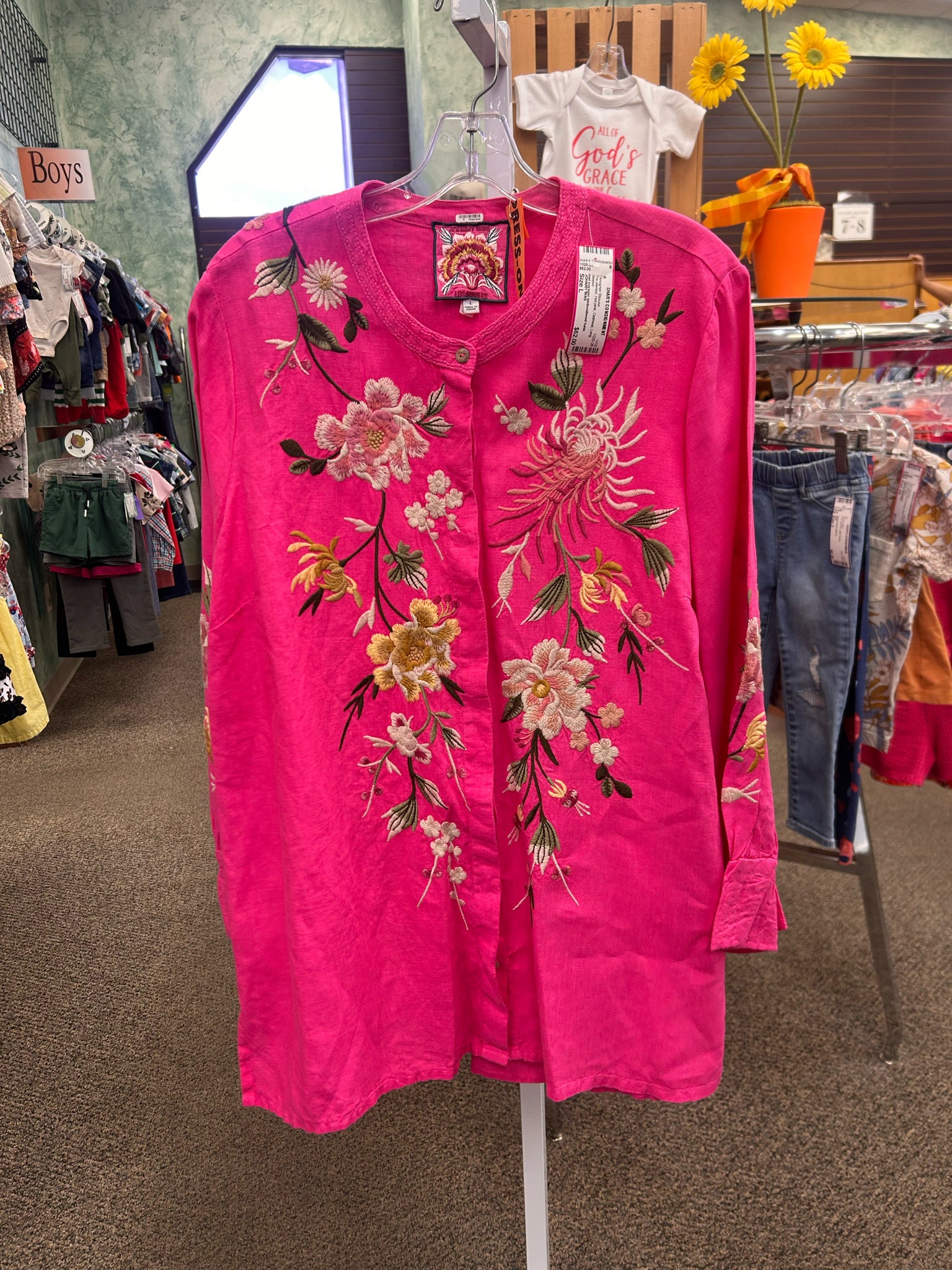 Pre-owned JOHNNY WAS Hot pink Oatmeal Long Sleeve Size: L Designer Blouse