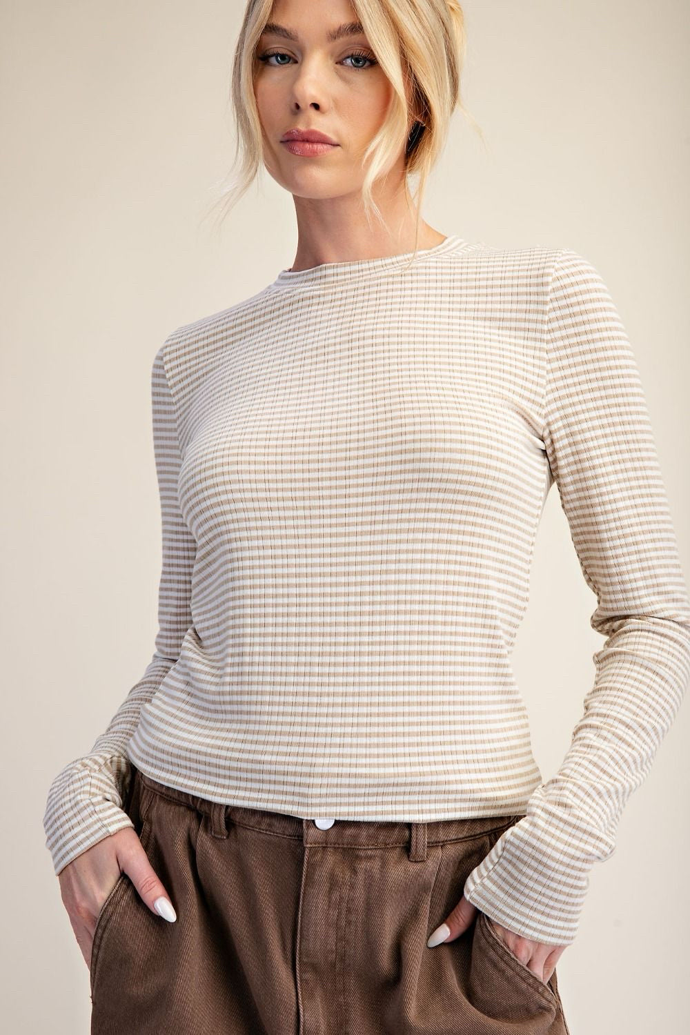 New EASEL Tan Size: L Long Sleeve Blouse