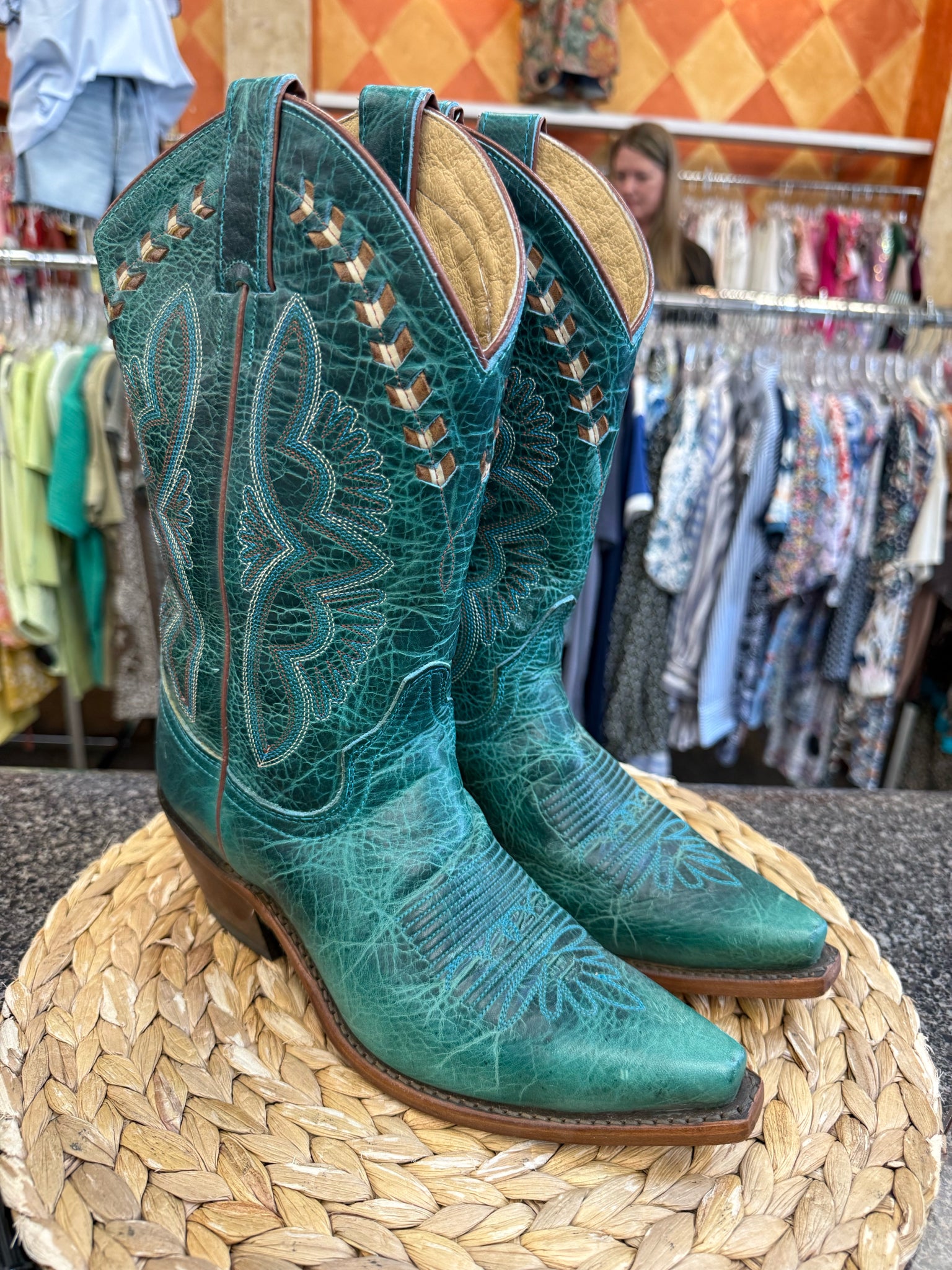 Pre-owned JUSTIN Turquoise Size 7 Designer Boot