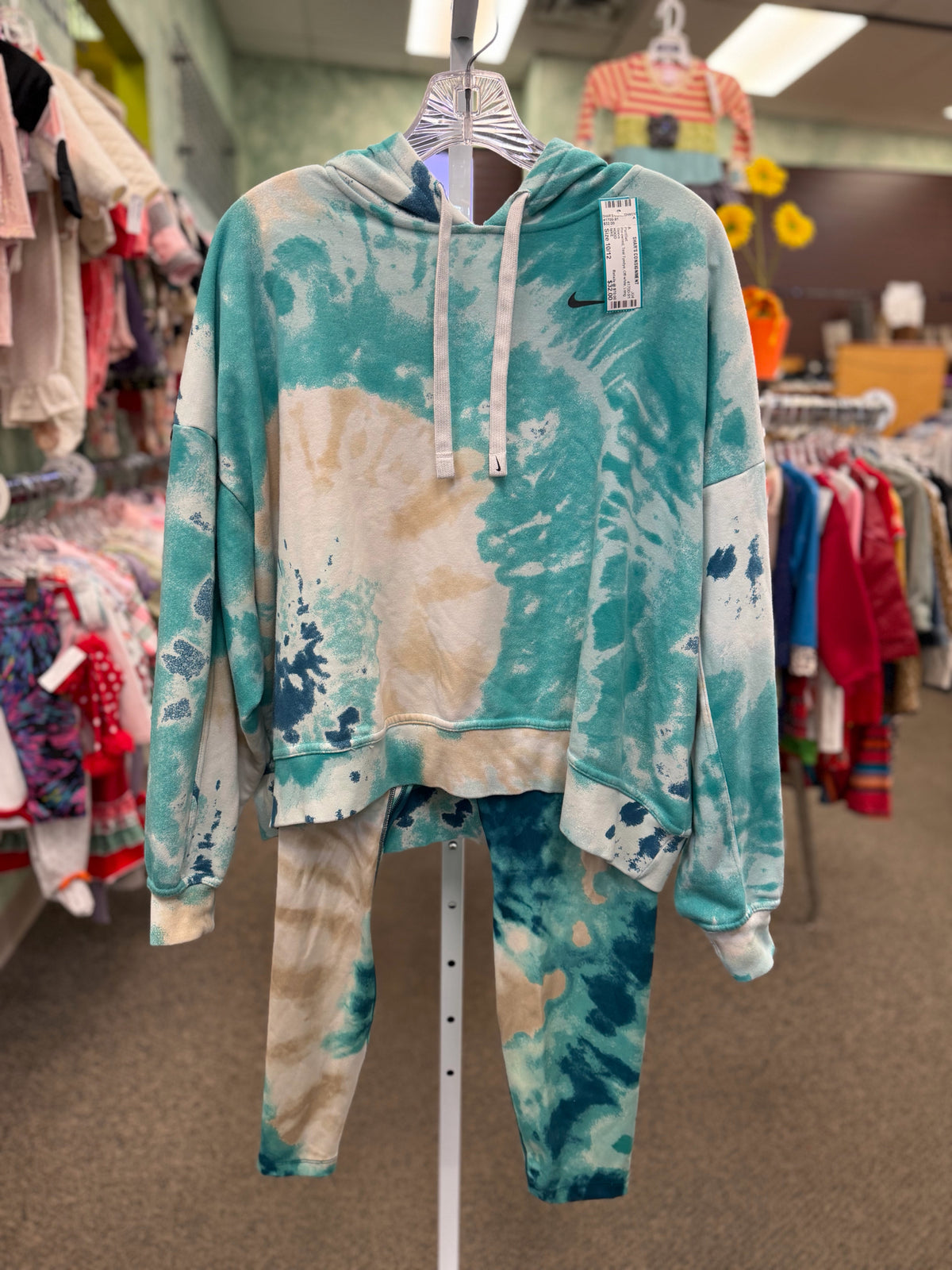 Pre-owned NIKE Teal Tyedye Off-white Dr Size 10/12 Long Sleeve PantSet