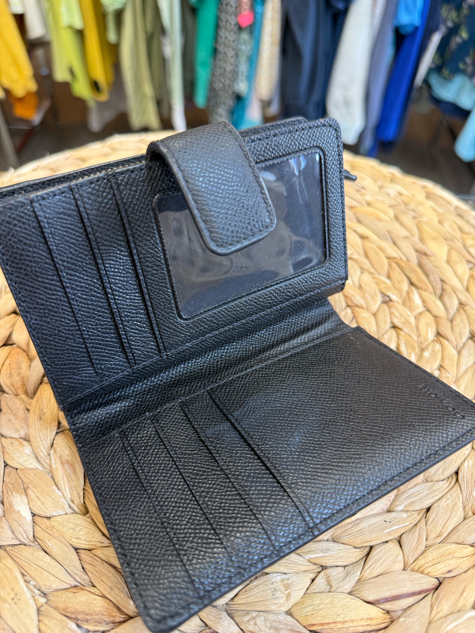 Pre-owned COACH Dark brown Black Signature WALLET SIZE Regular Designer Wallet