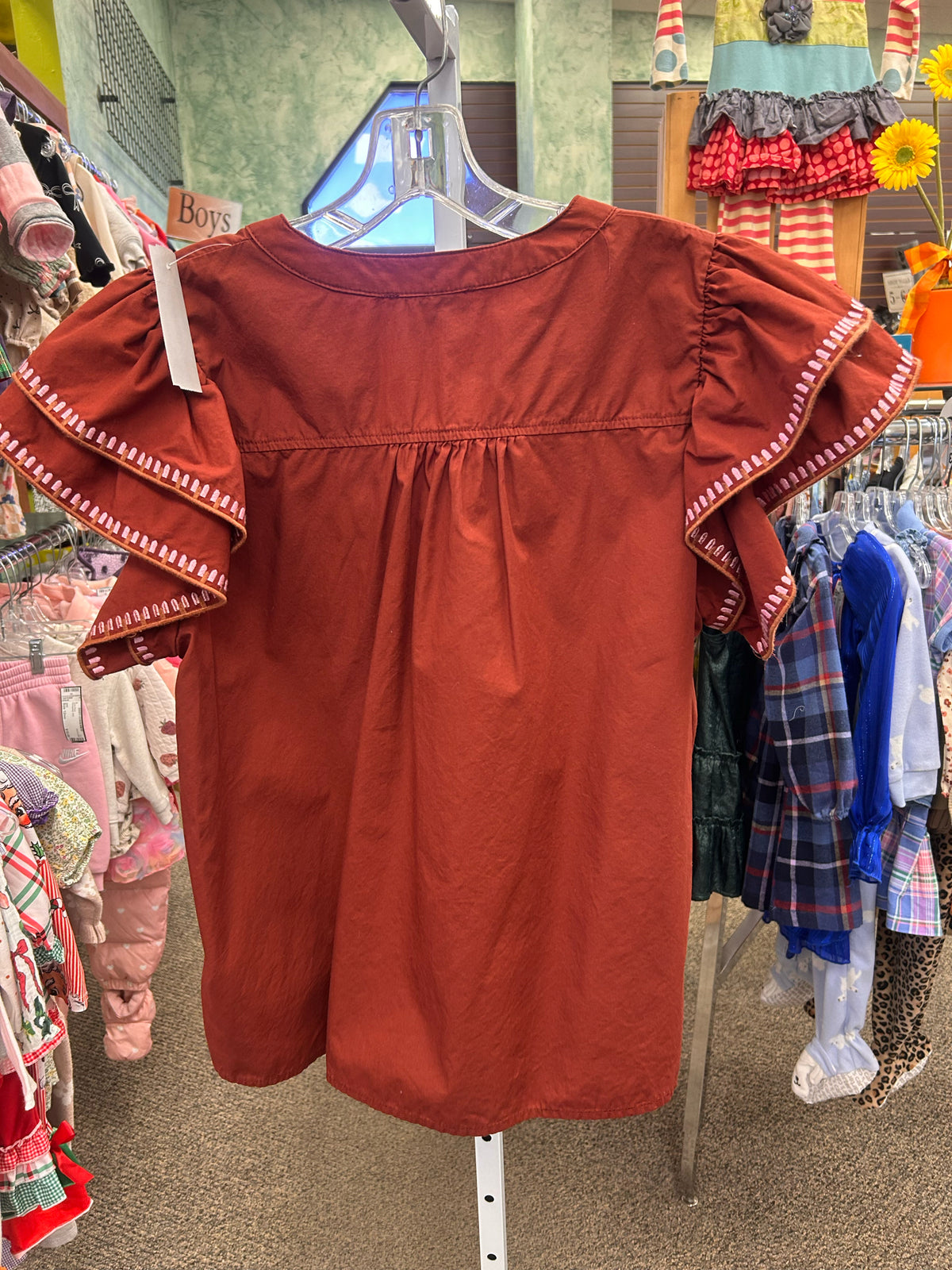 Pre-owned ENTRO Brown Lavender Trim Size: M Long Sleeve Blouse