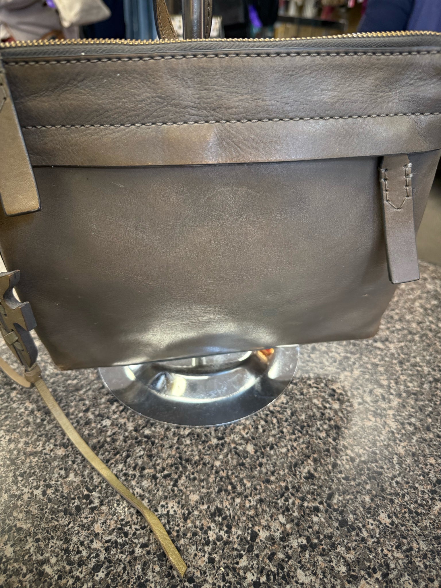 Pre-owned FRYE Taupe Gold Trim Crossbody Designer Purse