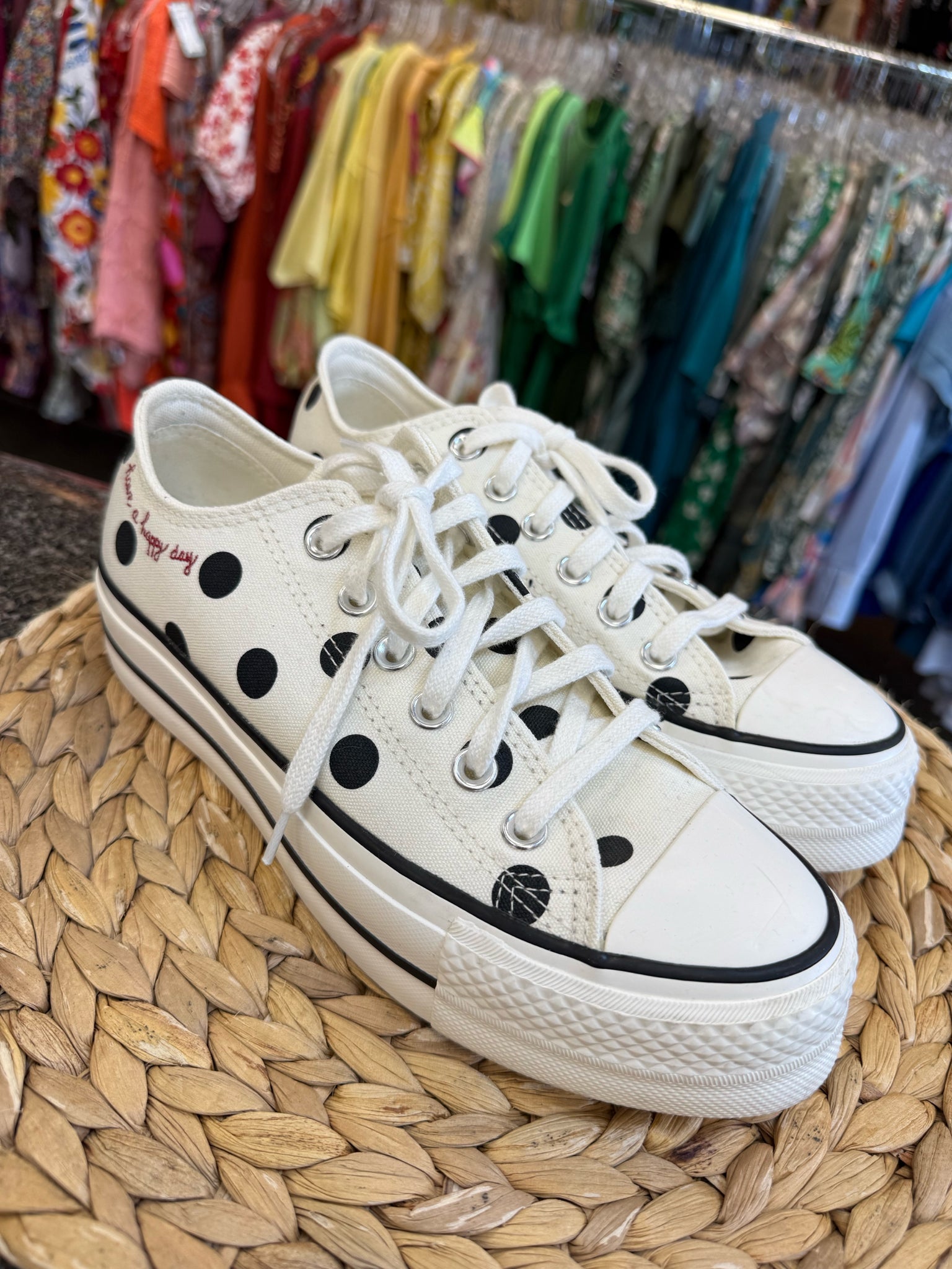 Pre-owned CONVERSE White Black Polka Size 7.5 Designer Sneaker