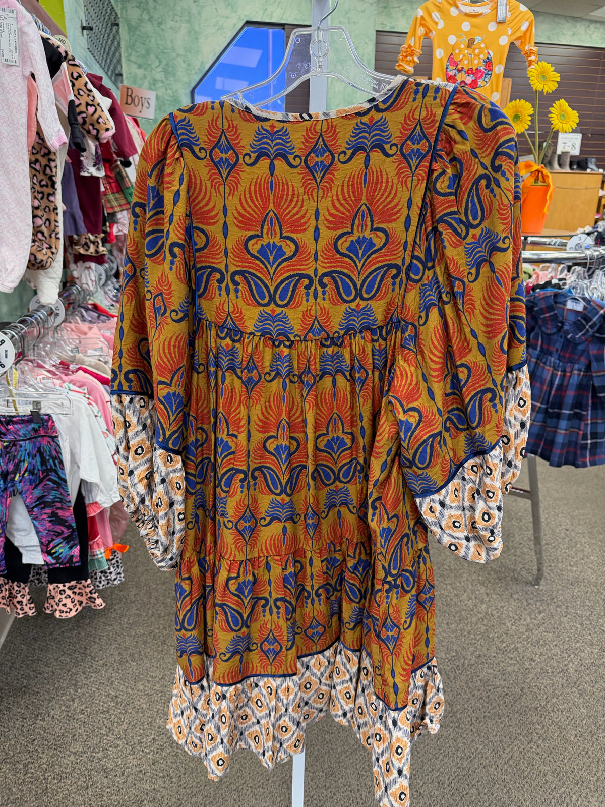 New with Tag UMGEE Brown print Blue Size 12 Long Sleeve Dress