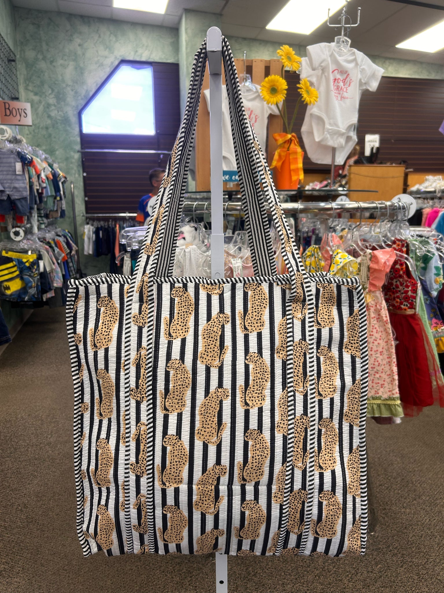 New Made in India Black stripe Leopard L Tote Purse