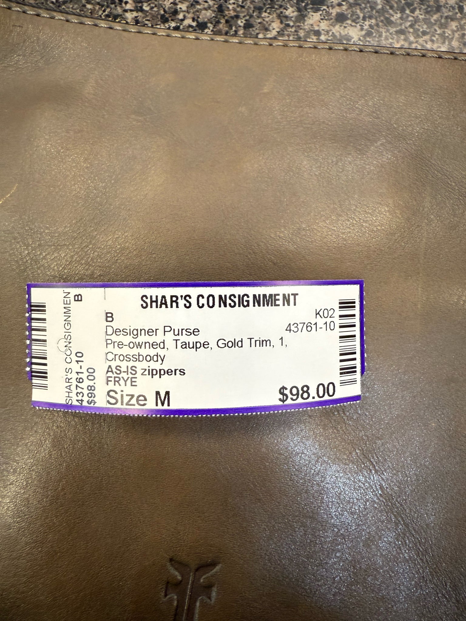 Pre-owned FRYE Taupe Gold Trim Crossbody Designer Purse