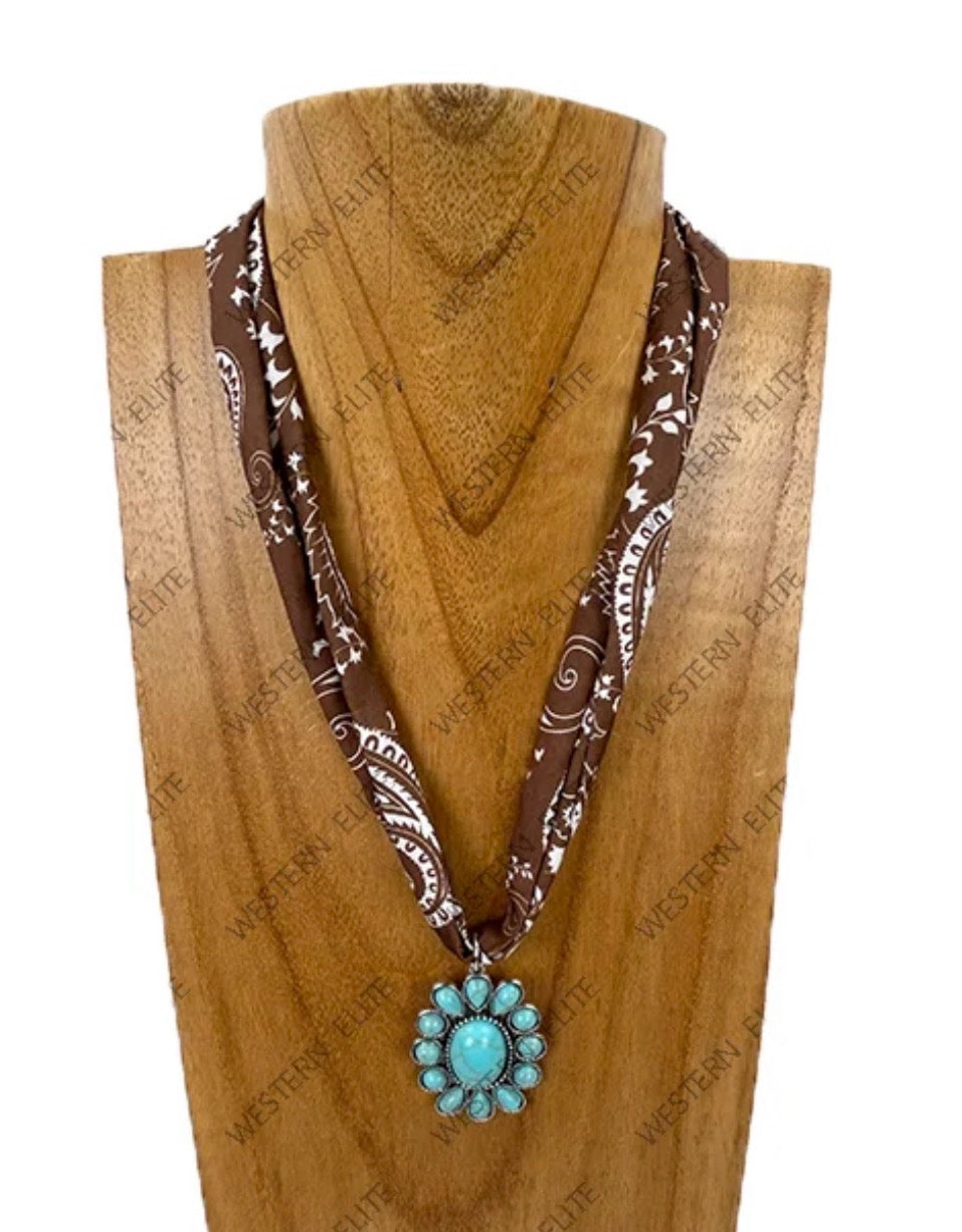 New WESTERN Brown print Turquoise Necklace
