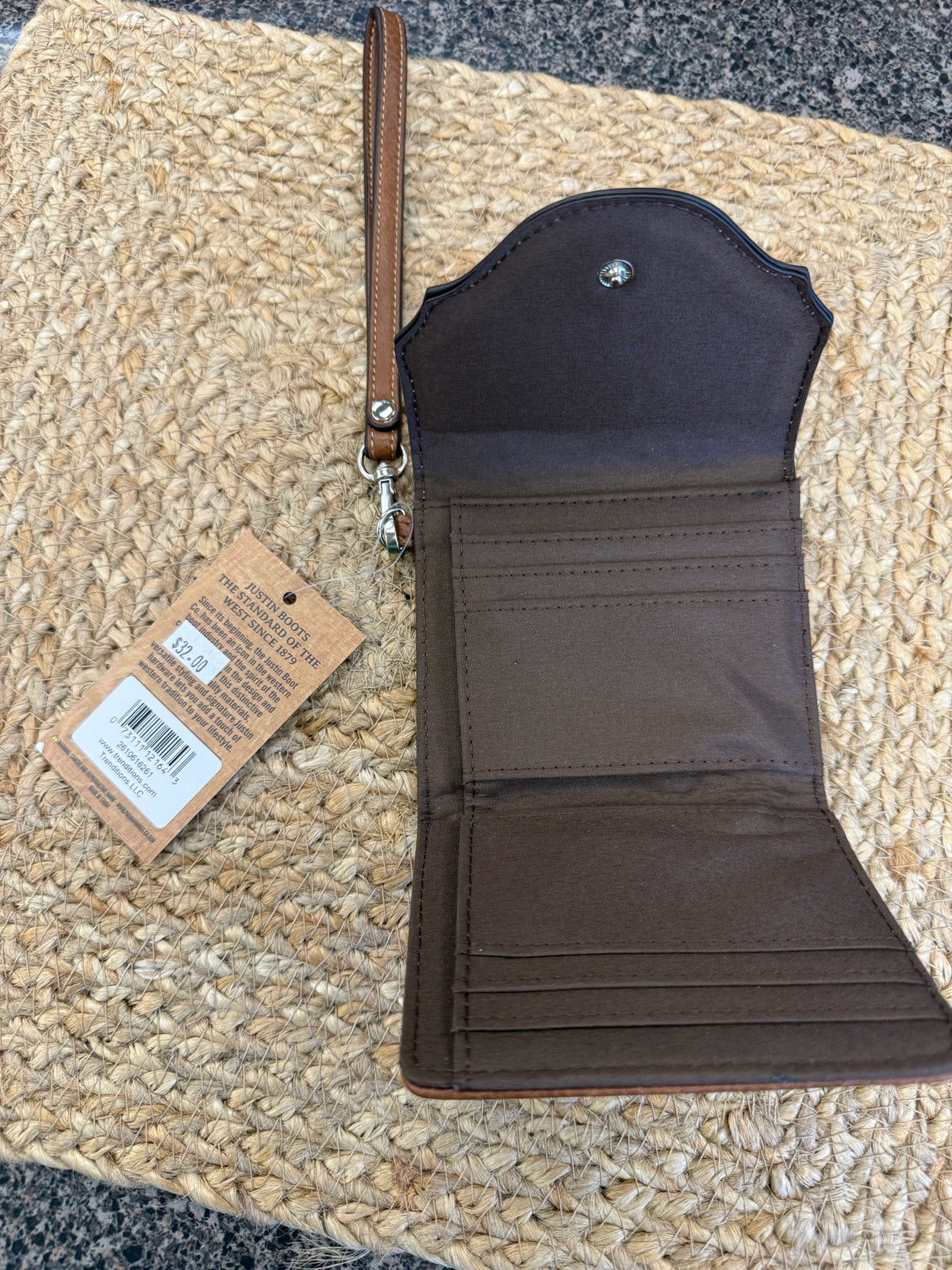 New with Tag JUSTIN Dark brown Light Brown Trim WALLET SIZE Small Wallet