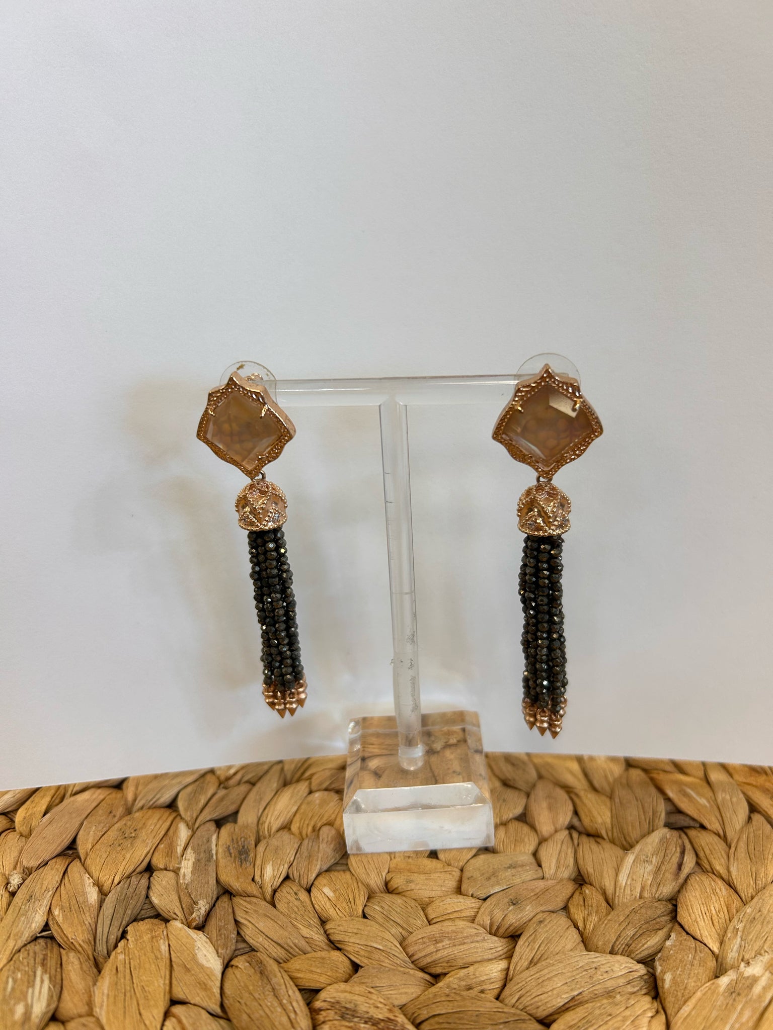 Pre-owned KENDRA SCOTT Rose gold Dark Gray Designer Earring
