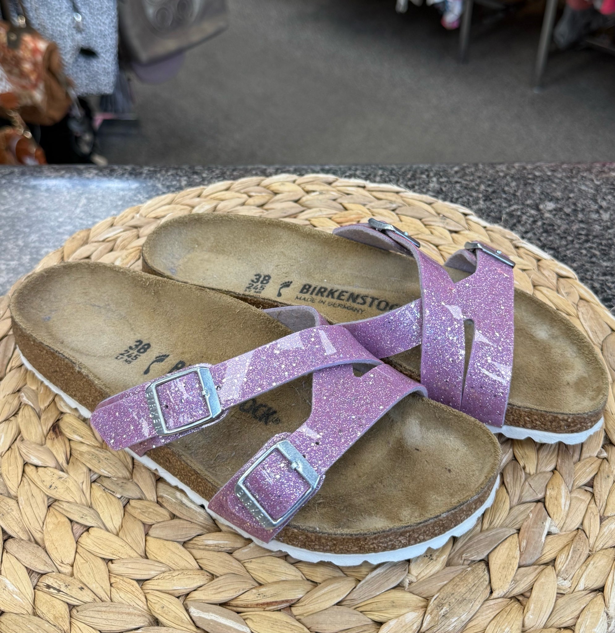Pre-owned BIRKENSTOCK Purple Sparkle Size 7 Designer Sandal