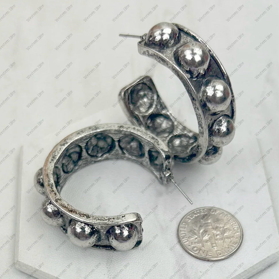 New WESTERN Silver Black Trim Earring