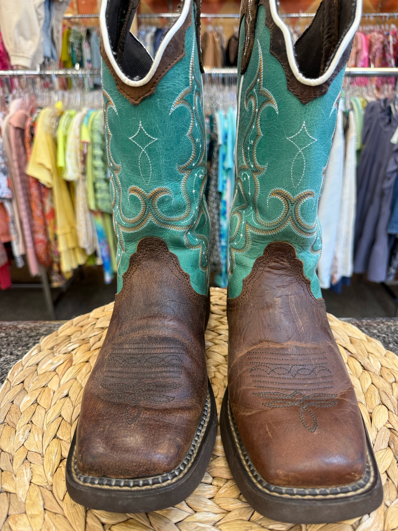 Pre-owned JUSTIN Dark brown Teal Size 9.5 Designer Boot