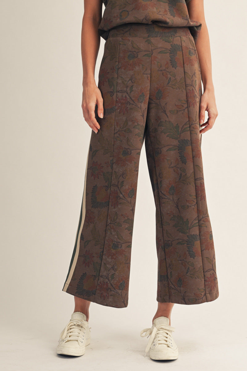 New JODIFL Brown floral Cream Trim Dr Size S Short Sleeve PantSet