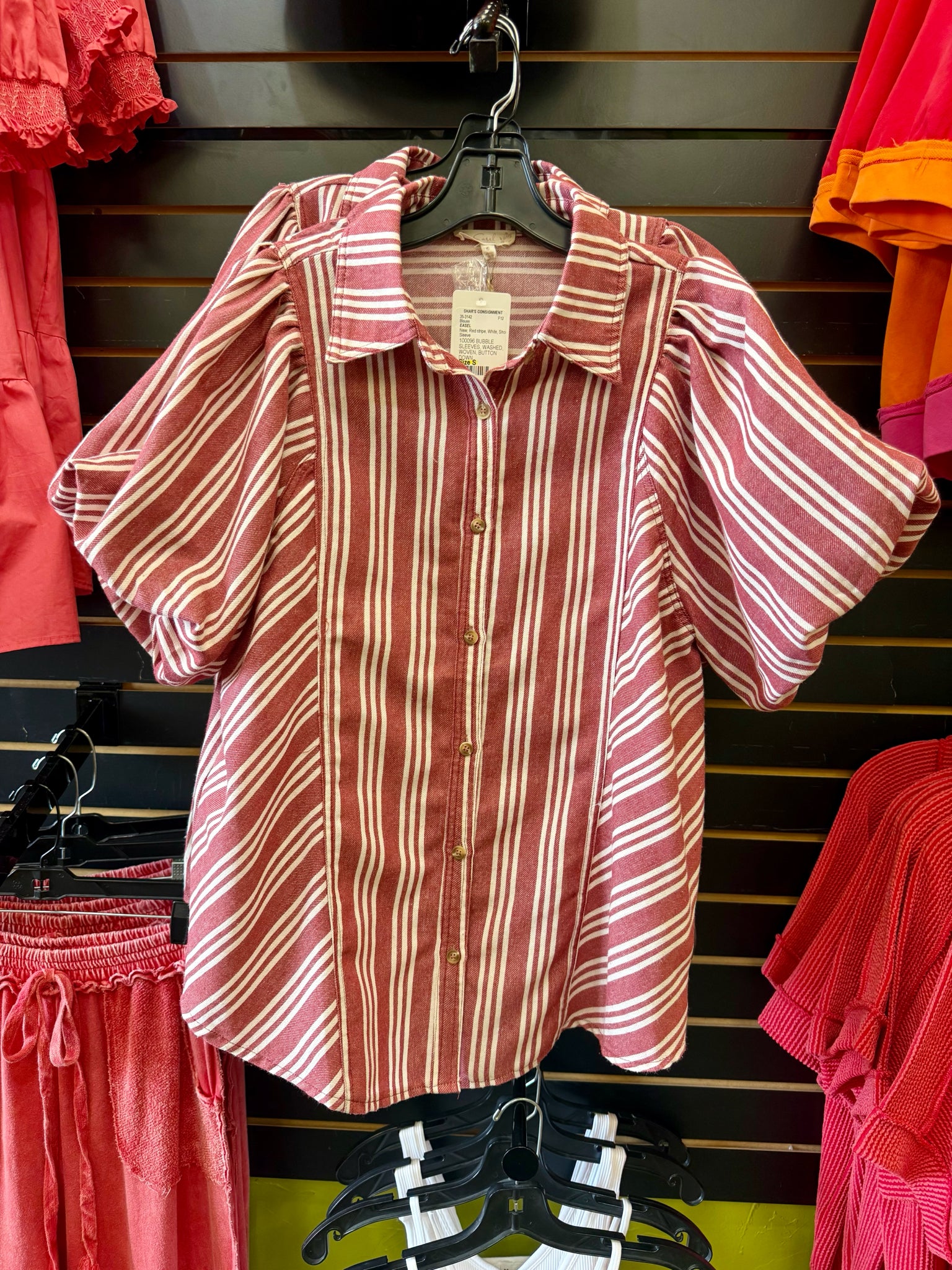 New EASEL Red stripe White Size: S Short Sleeve Blouse