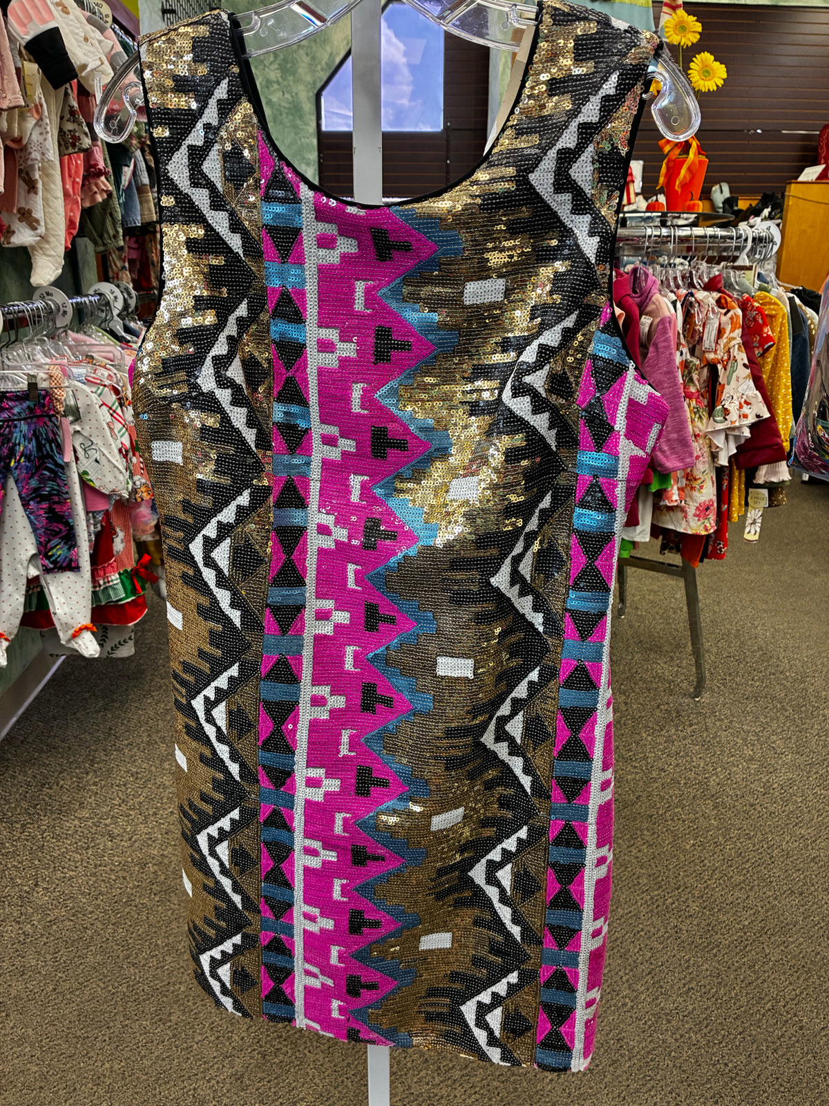 New with Tag GB Hot pink print Gold Size 10 Sleeveless Dress