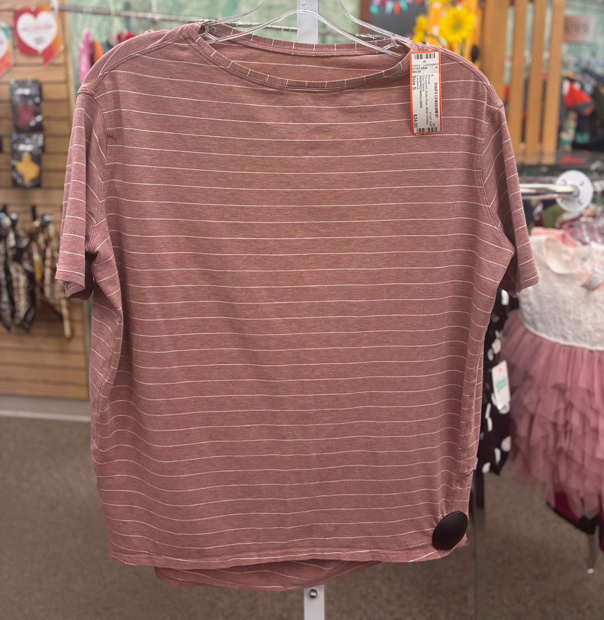 Pre-owned Lululemon Dusty Rose White Pinstripe Size: S Short Sleeve Blouse