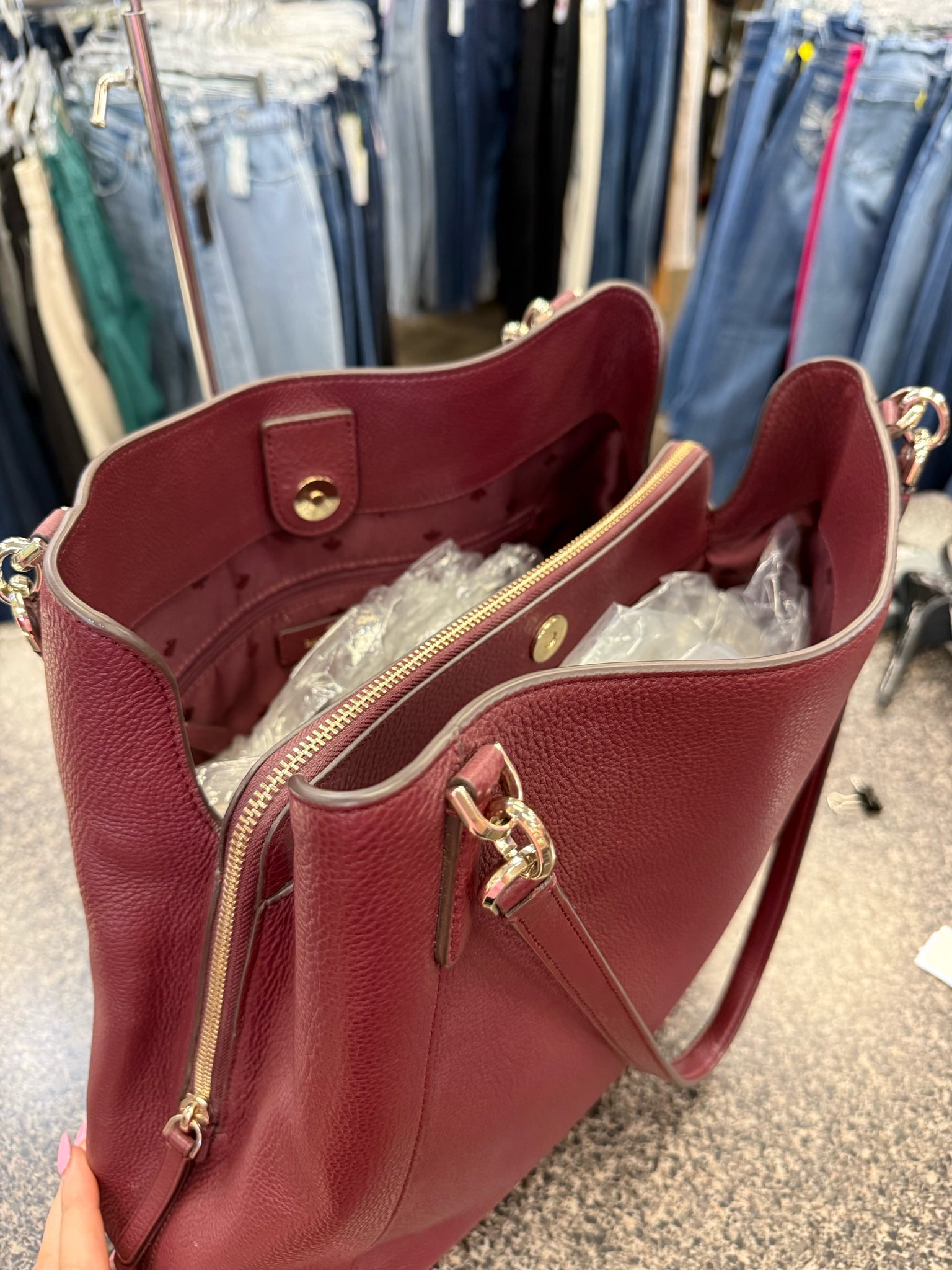 Pre-owned KATE SPADE Maroon Gold Tote Designer Purse