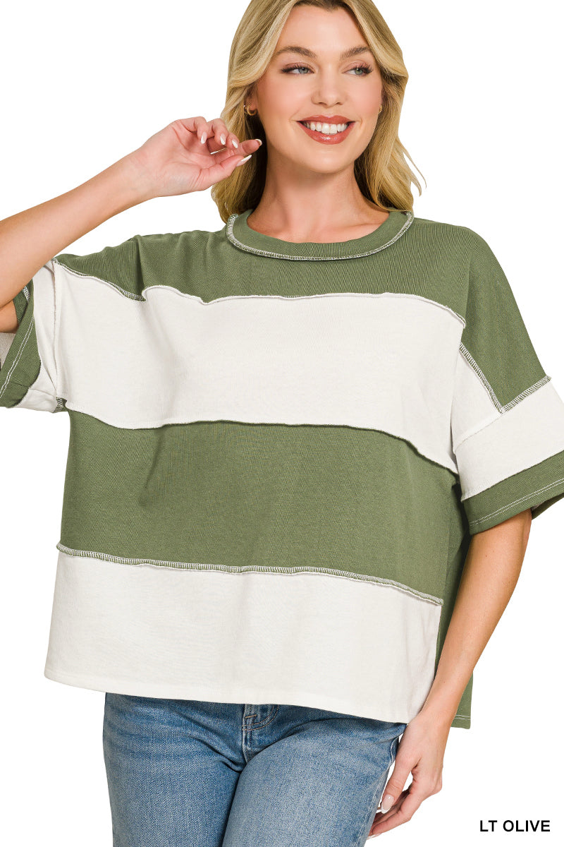 New Zenana Olive White Size: S Short Sleeve Blouse