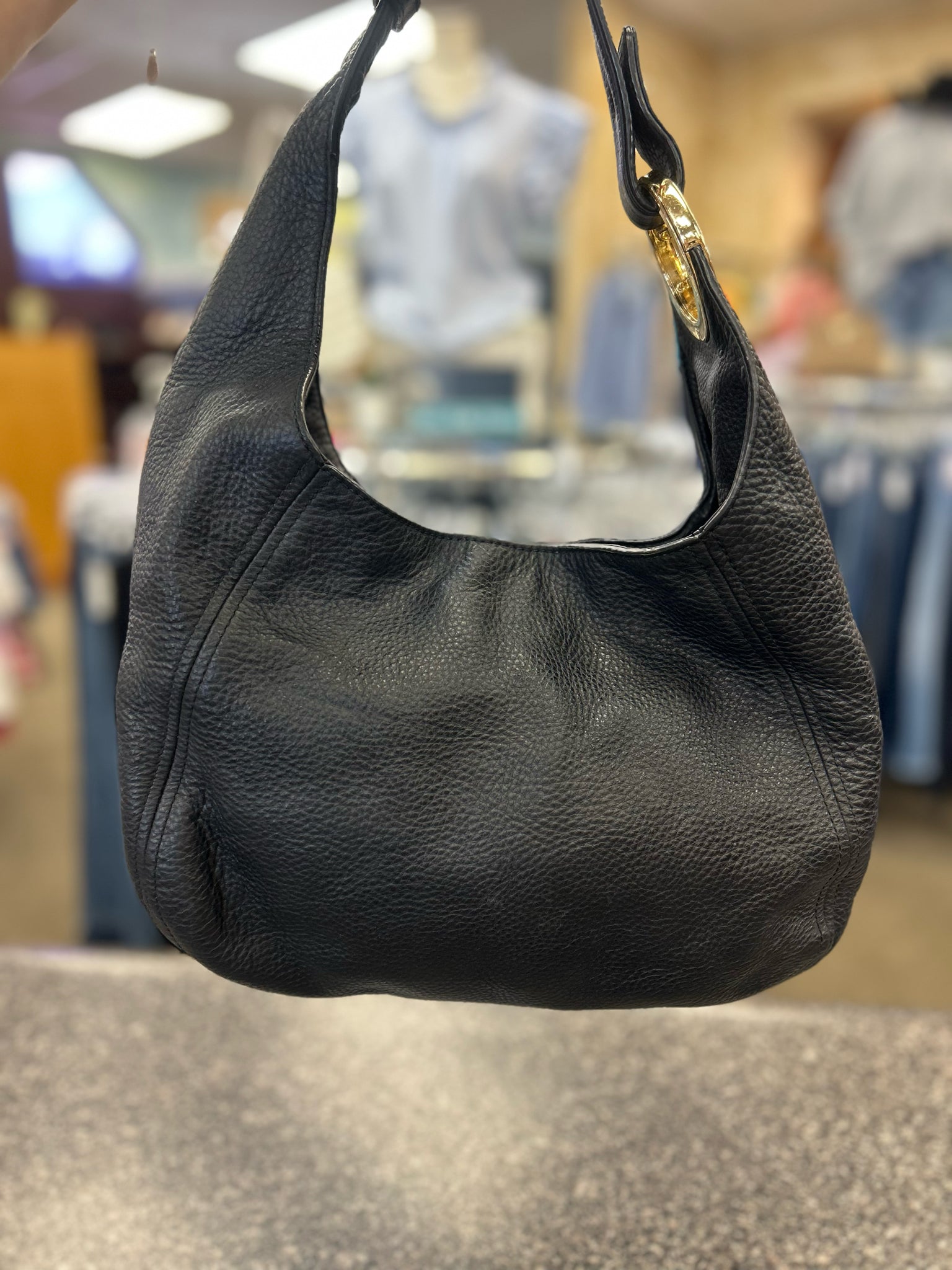Pre-owned MICHAEL KORS Black Gold Trim Shoulder Designer Purse