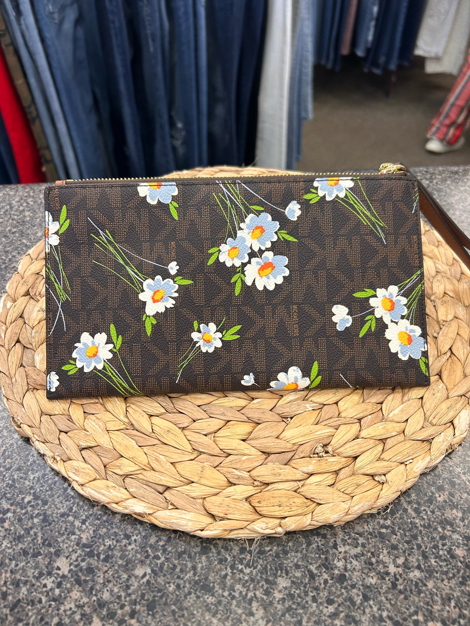 Pre-owned MICHAEL KORS Brown Signature Floral Designer Wallet