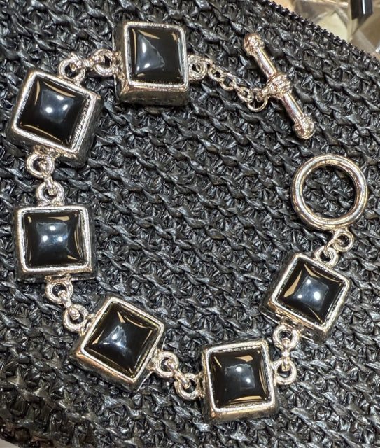 New WESTERN Black Silver Trim Bracelet