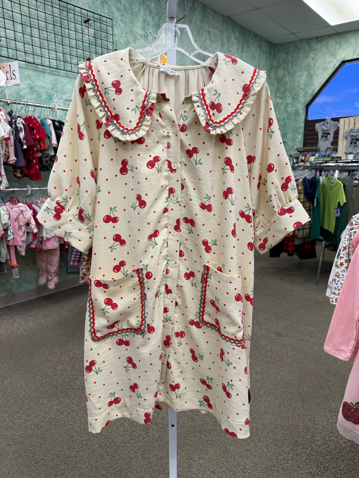 Pre-owned GEEGEE Cream Red Trim Size 8/10 Quarter Sleeve Dress