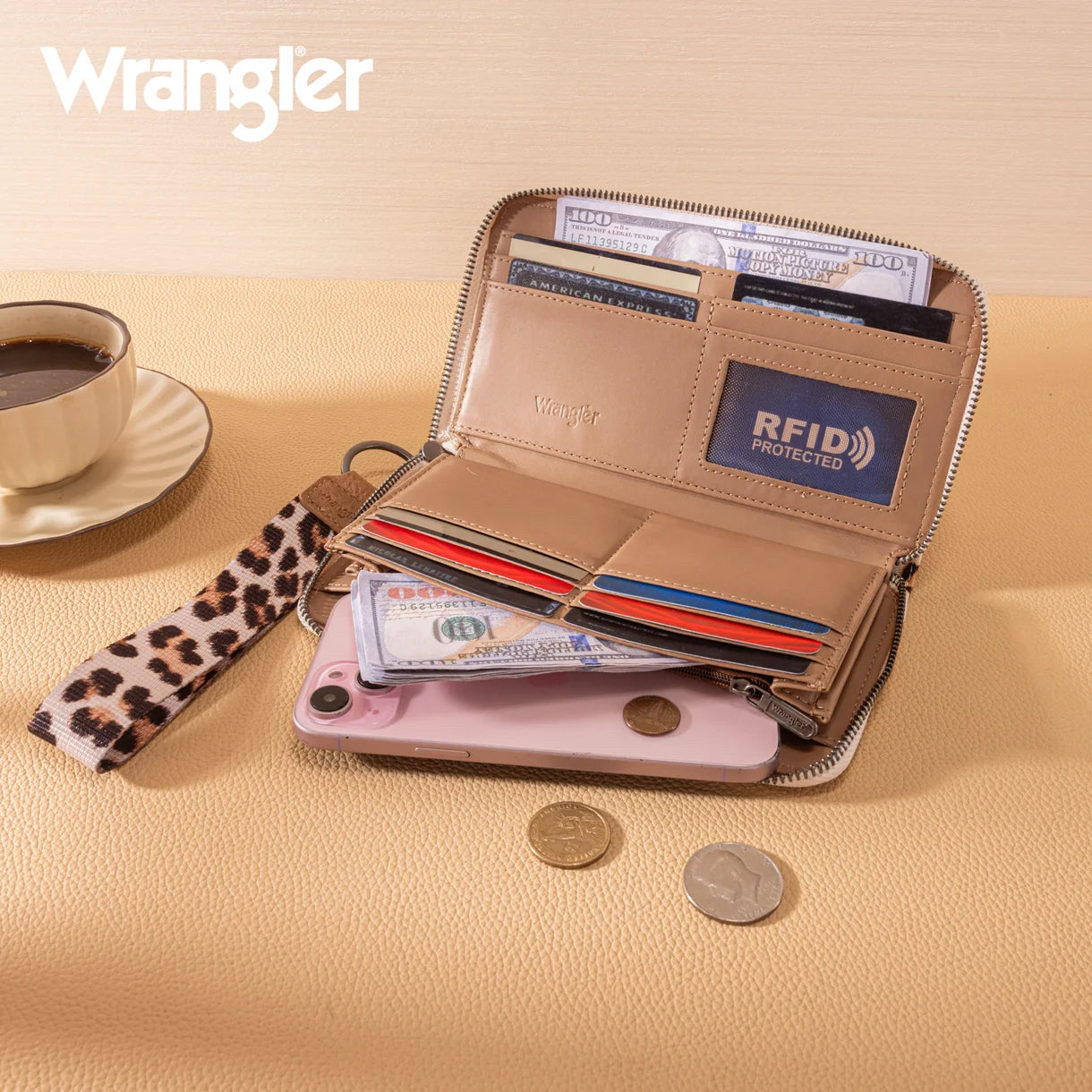 New WRANGLER Tan animal WALLET SIZE Regular Wallet