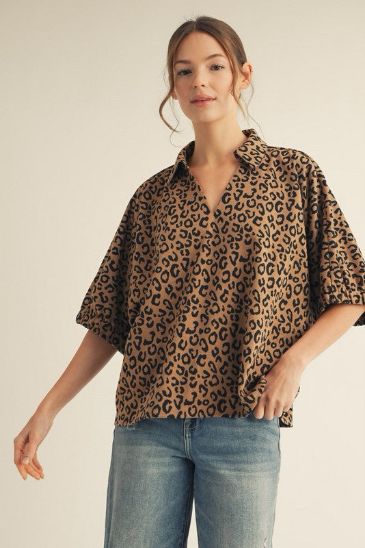 New JODIFL Leopard Size S Short Sleeve Blouse