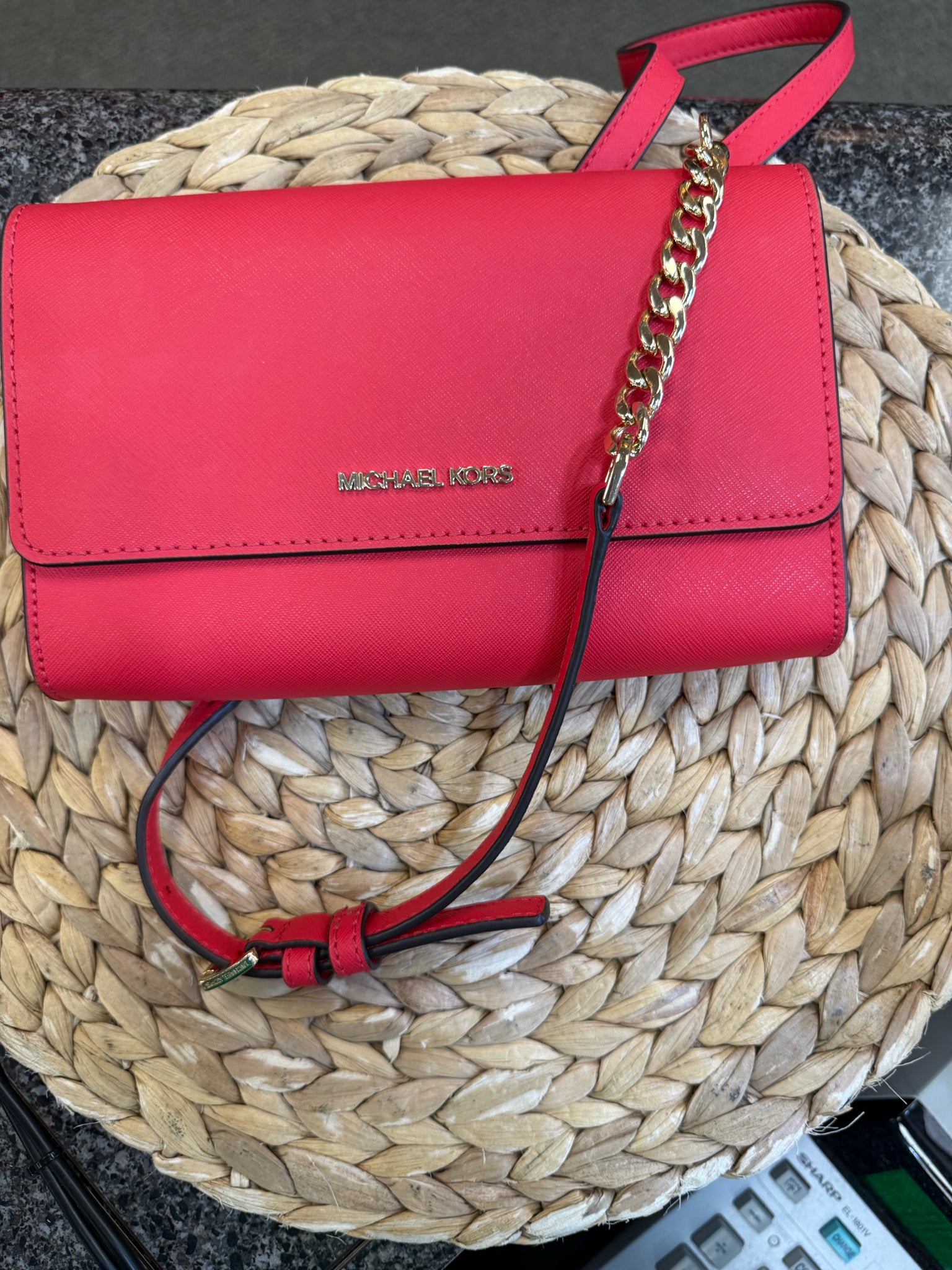 Pre-owned MICHAEL KORS Red Gold Shoulder Designer Purse