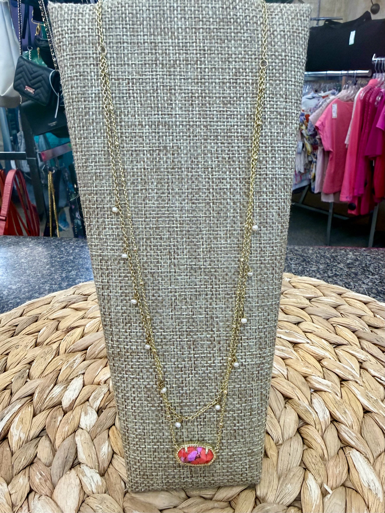Pre-owned KENDRA SCOTT Red Pink Designer Necklace
