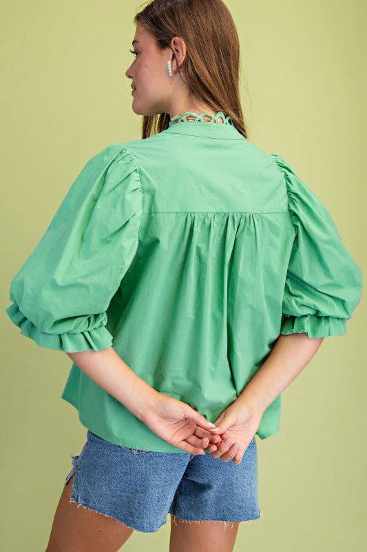 New Gigio Green Size: S Quarter Sleeve Blouse