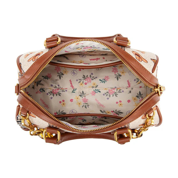 New WRANGLER Cream Brown Print M Crossbody Purse