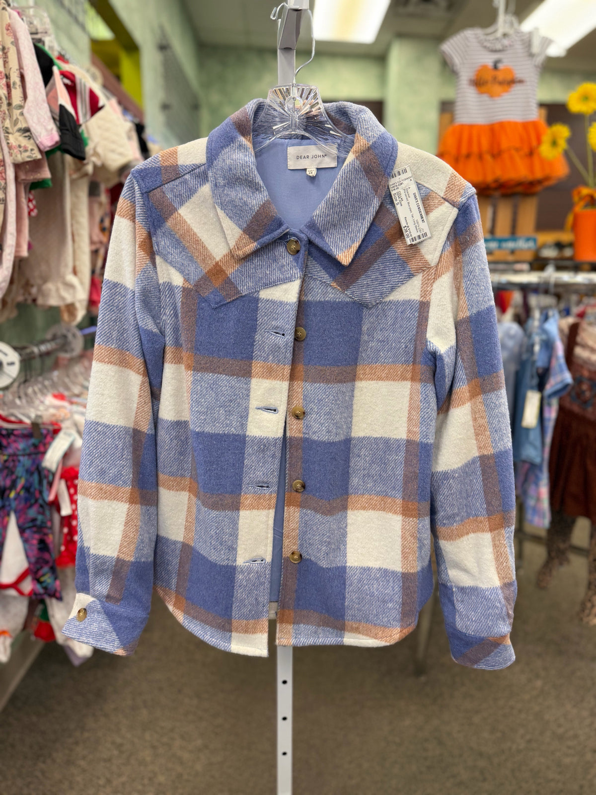 Pre-owned DEAR JOHN Blue plaid Tan Size S Long Sleeve Shacket