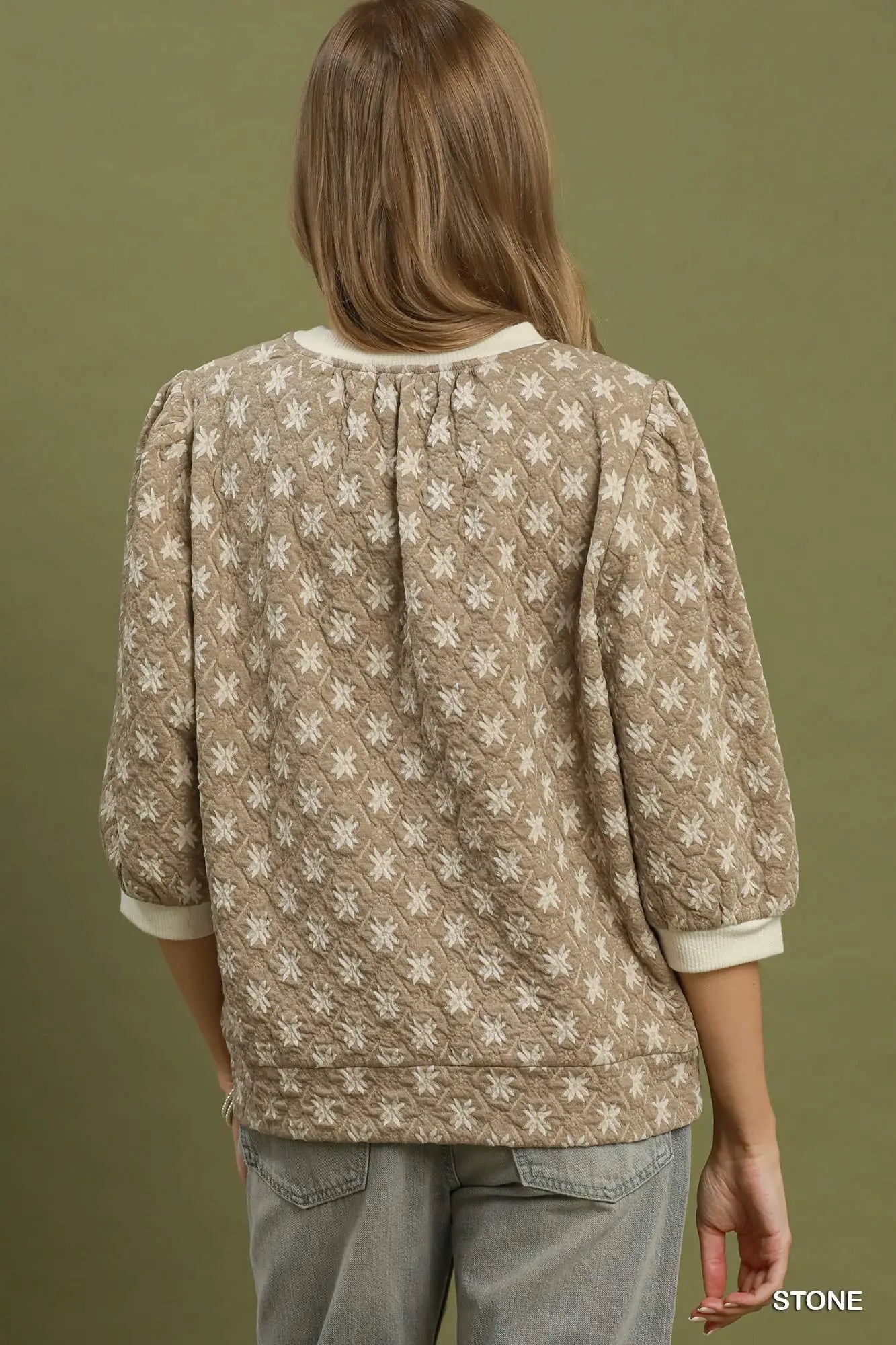 New UMGEE Stone Tan Print Size: S Quarter Sleeve Blouse
