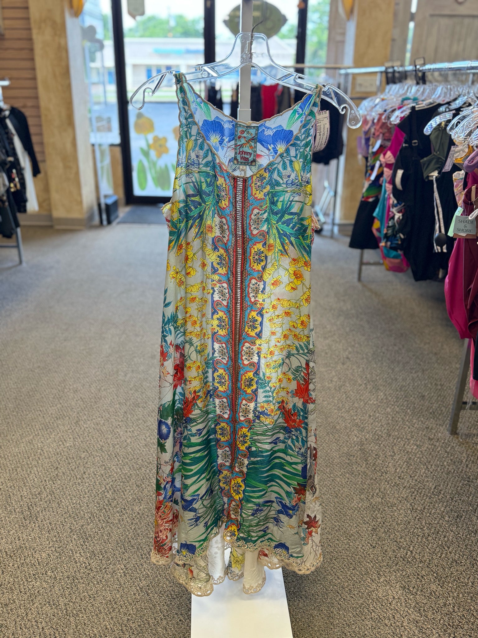 Pre-owned JOHNNY WAS Multi Floral Size 7 Sleeveless Designer Dress