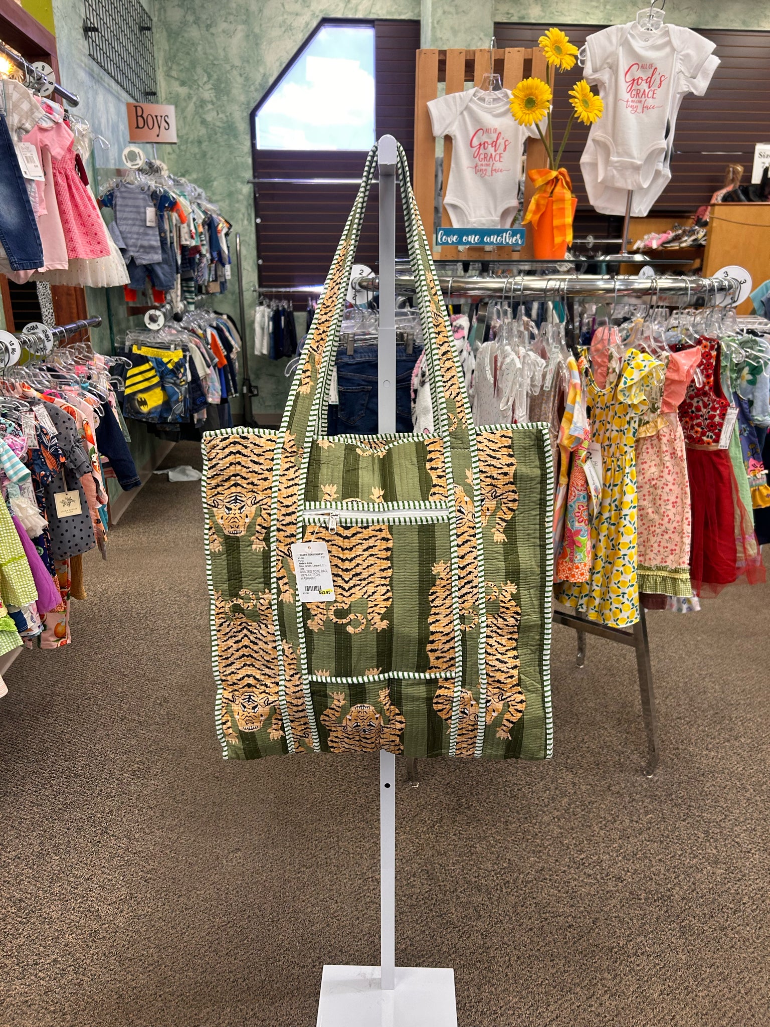 New Made in India Green Leopard L Tote Purse