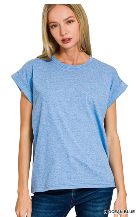 New Zenana Heather Blue Size S Short Sleeve Tee